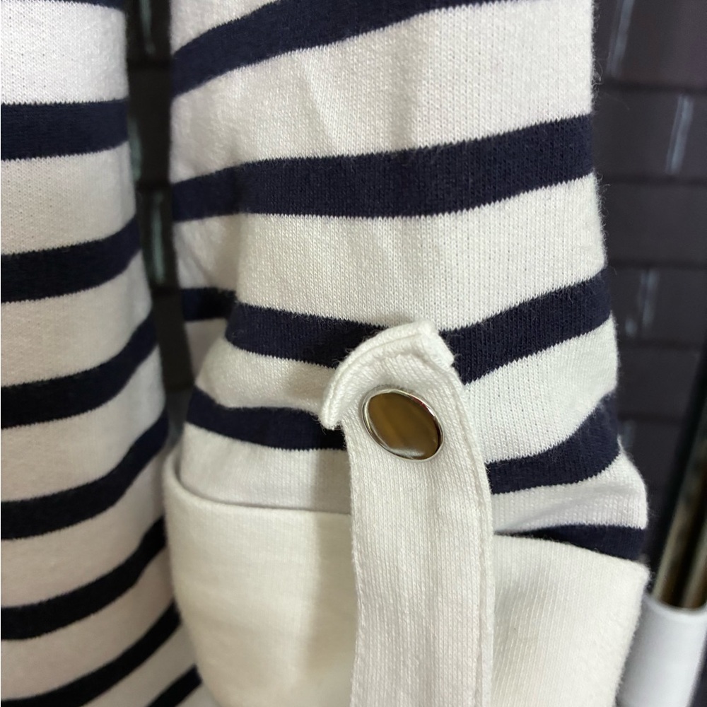 Karen Scott Sport Navy White Striped Zip Up Top Size Large Nautical Old Money - Picture 5 of 8